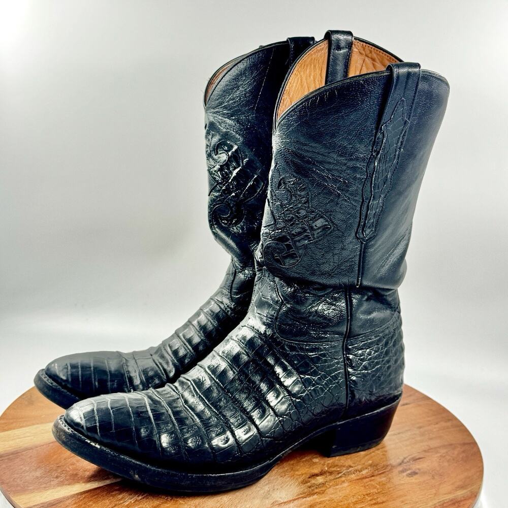 Sedona West Vintage Cowboy Boots Caiman Alligator Black Mens Size 12.5 D EX COND
